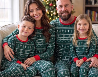 Green Family Matching Christmas Pyjamas | Adult Kids Dogs Xmas Sets | Christmas Matching Pajamas