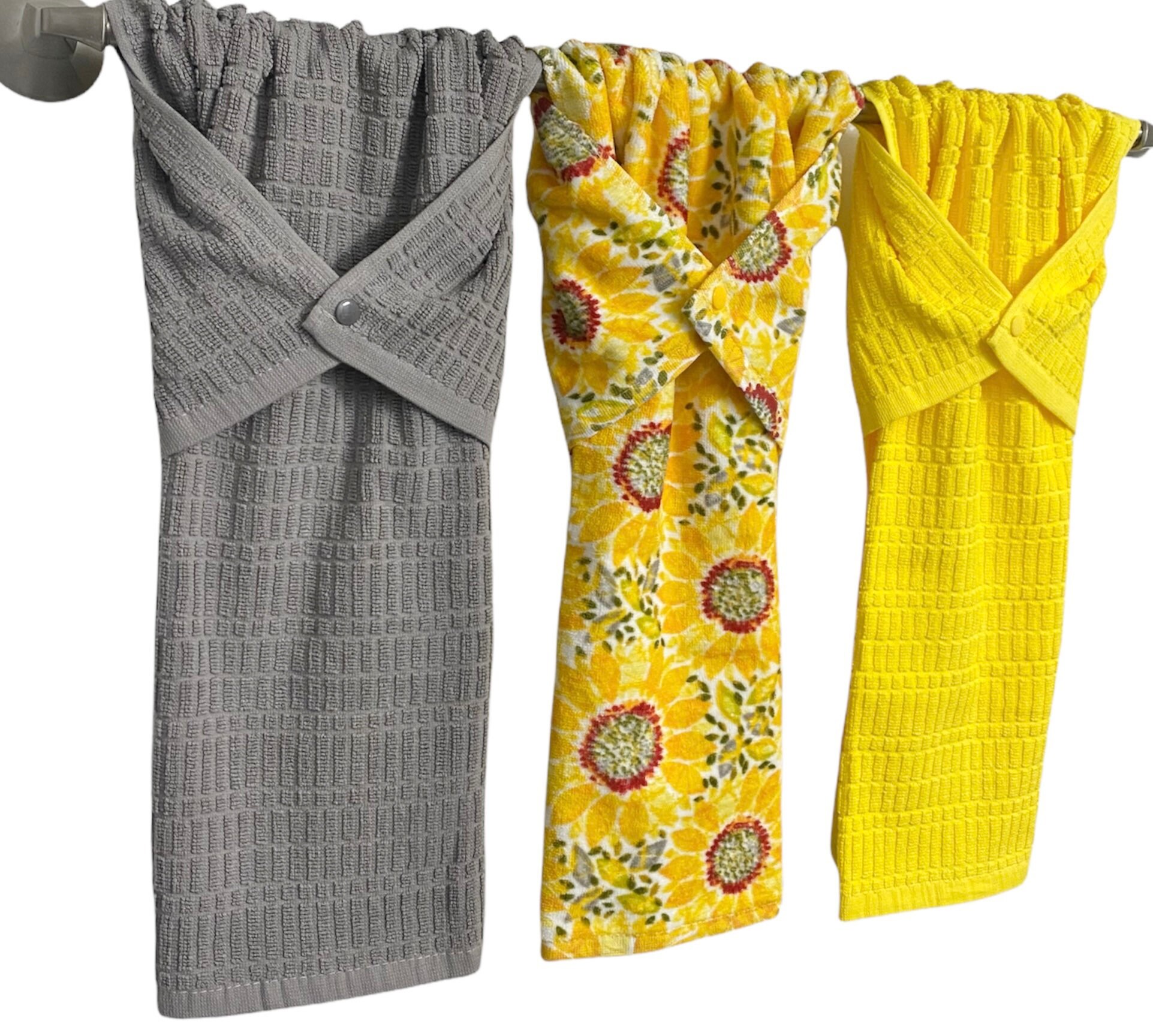 Yellow and Gray Hand Towel, Decorative Towels, Kitchen Hand Towels