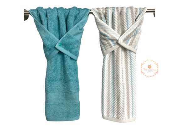 Teal and White Hand Towel, Stay Put Towel, Hand Drying Towel, Decorative  Towel, Bathroom Hand Towel, Cotton Hand Towel, Guest Bathroom Towel 