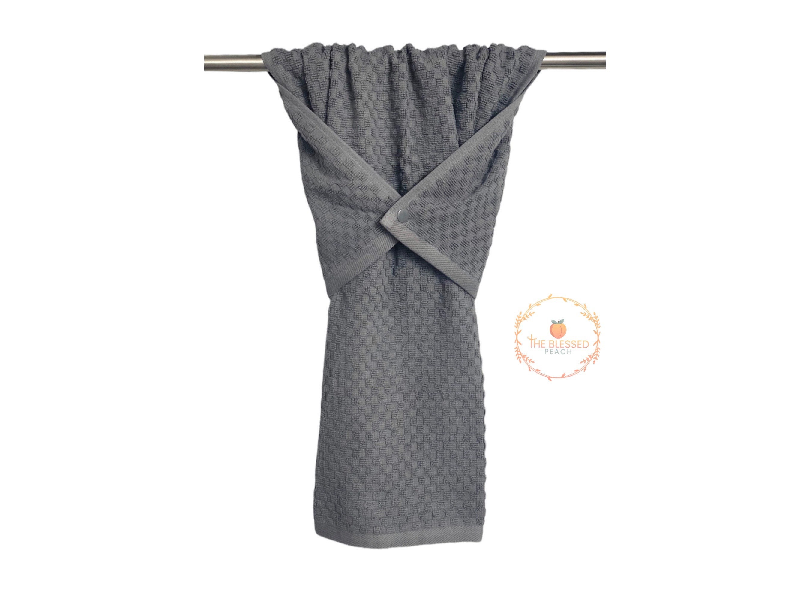 Gray kitchen towel, hanging hand towel, stay put towel, oven/stove handle towel, kitchen towel, gray dish towel, dishwasher handle towel