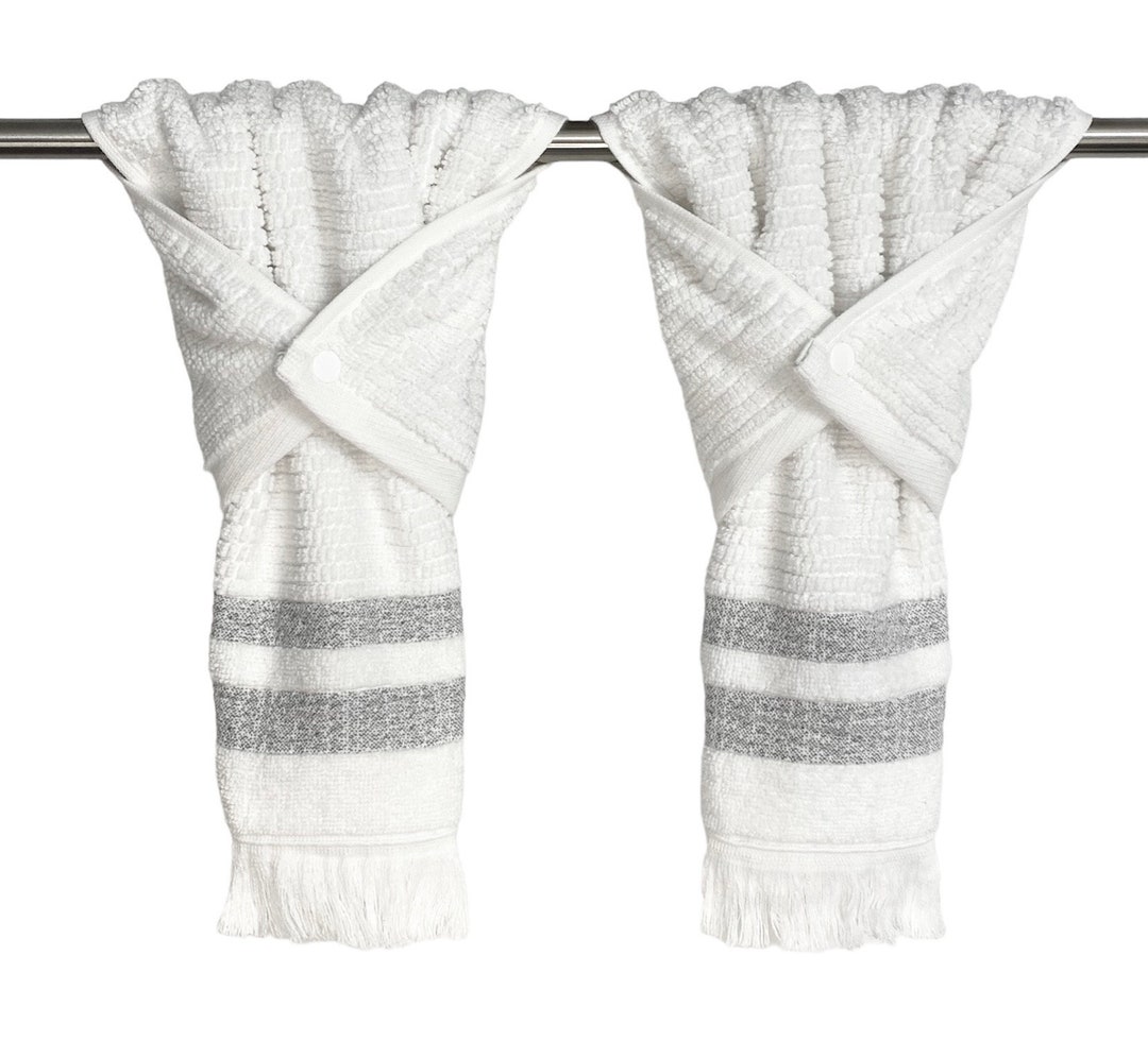 Gray and White Fingertip Towels, Stay Put Towel, Small Hand Towel