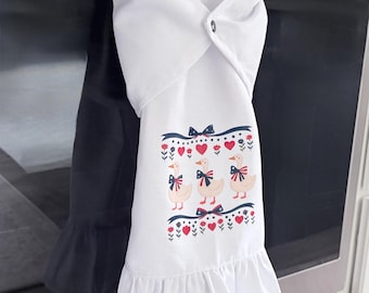 Patriotic Kitchen Towel with ruffle, Americana Goose Decor, no slip oven handle towel, patriotic goose decor, stay put towel with geese