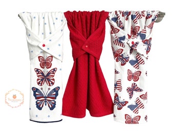 Patriotic kitchen towels, red white and blue towels, Americana towels, Independence Day home decor, fourth of July kitchen decor