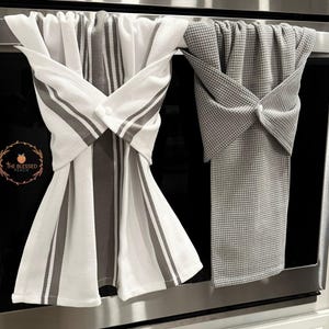 Gray and White dish towel, gray and white kitchen towel, stay put towel, dish drying towel, kitchen dish towel, towel for oven/stove handle