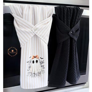 Ensemble de torchons de cuisine fantômes, serviette pour poignée de four/poêle, torchon à rayures, torchon d&#39;Halloween avec fantôme, décor fantôme mignon effrayant