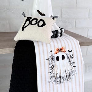Ghost kitchen towel set, towel for oven/stove handle, ticking stripe tea towel, Halloween kitchen towel with ghost, spooky cute ghost decor image 13