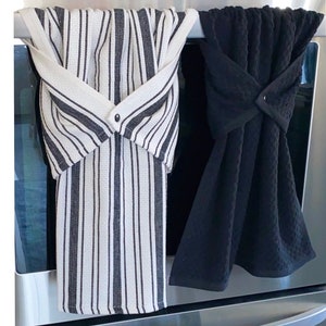 Black & White Cotton Kitchen Towel Set, Farmhouse Stay Put Dish Towels, black and white stripe towels, towels for oven handle