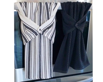 Black & White Cotton Kitchen Towel Set, Farmhouse Stay Put Dish Towels, black and white stripe towels, towels for oven handle