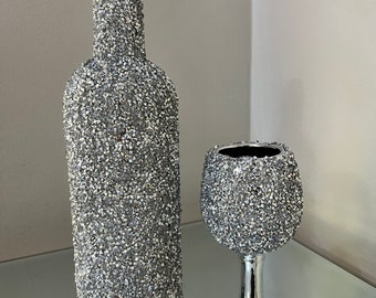 Crushed Diamond Bottle and Glass Table Decor