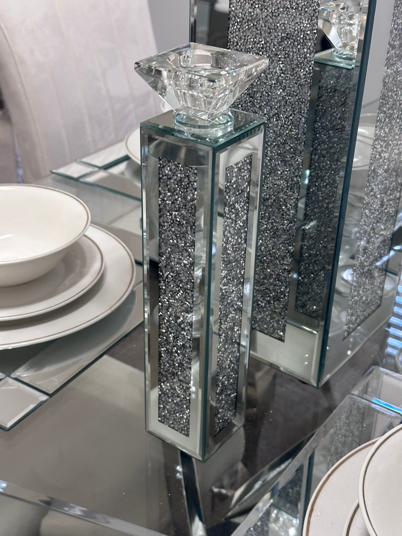 Crushed Diamond Mirror Candle Holder Etsy