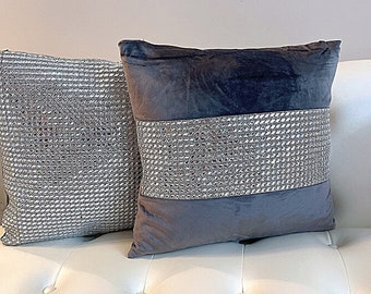 Crystal/Slanted Square Rhinestone Pillow Cover