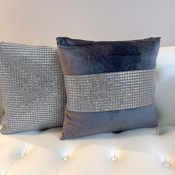 Crystal/Slanted Square Rhinestone Pillow Cover