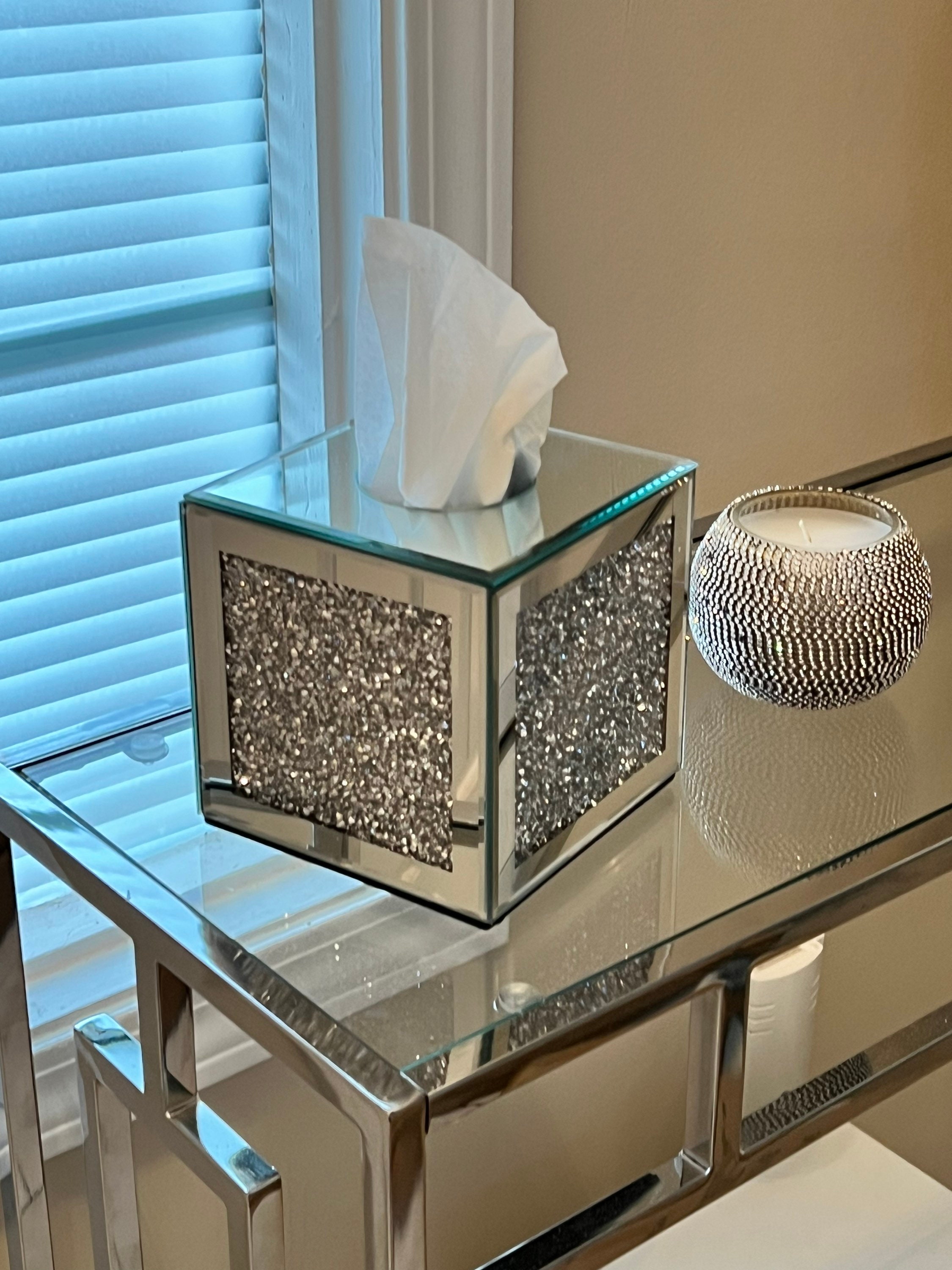 Silver Paper Towel Roll Holder Bling Stand Towel Tissue Roll Countertop Napkin for Bathroom Crystal Holder Crushed Diamond Home Decor 13.3 Inches High