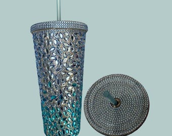 Rhinestone Tumbler with Straw – 24oz Bling Studded Cup, Double-Wall Reusable Sparkle Cup