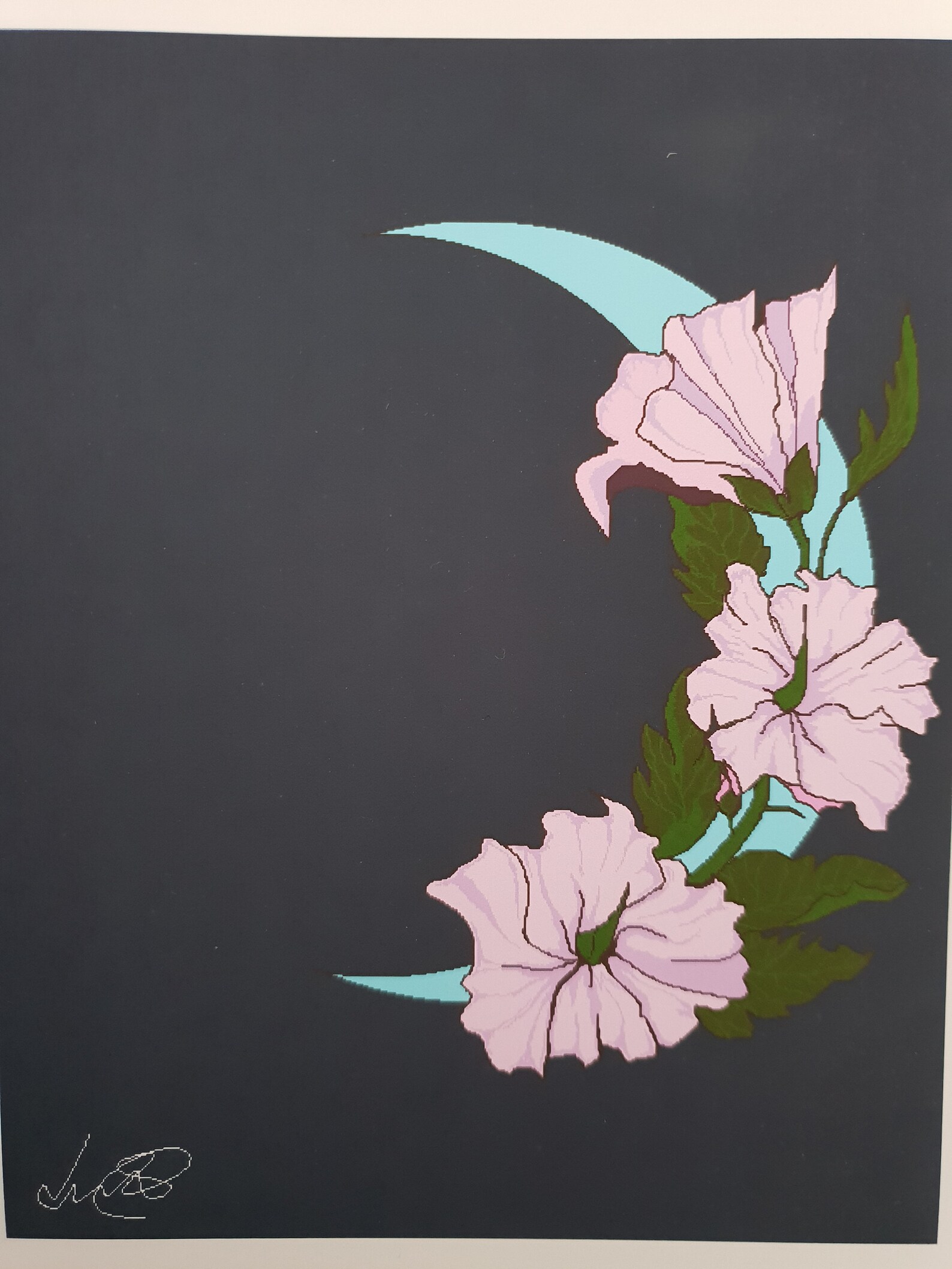 Moon flower art print A5 Etsy