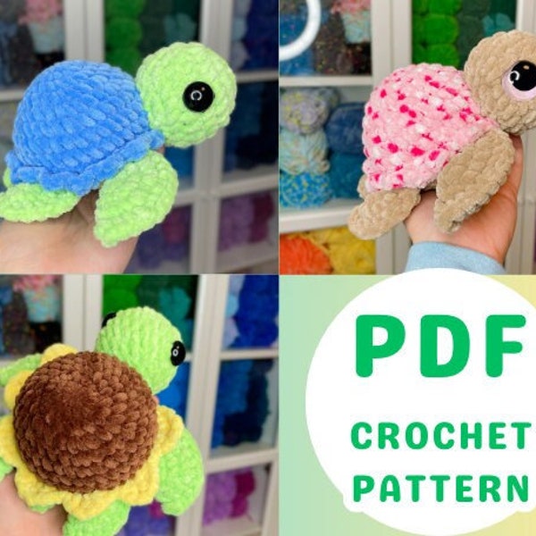 LOW SEW Tiny Twinkie the Turtle Crochet Pattern (TWO Shell Options); Amigurumi Turtle Digital Pattern Download