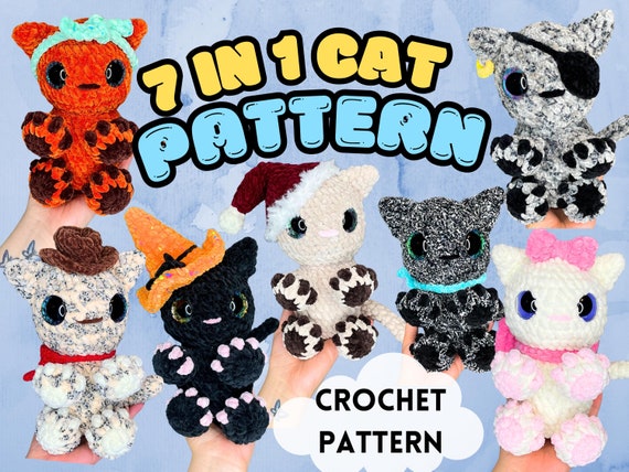 7 in 1 Cat with Accessories Crochet Pattern; Halloween Cat Crochet; Christmas Cat Amigurumi, Downloadable Crochet Pattern PDF File