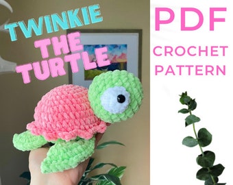 Patrón de ganchillo grande Twinkie the Turtle; Patrones de amigurumi descargables en PDF; Patrón de peluche de ganchillo digital