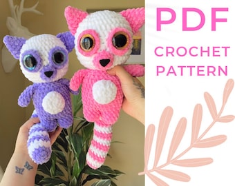 Crochet Lemur Pattern; Digital Amigurumi Lemur Pattern Download; How to crochet a Lemur