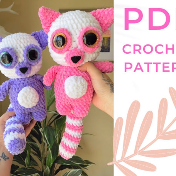 Crochet Lemur Pattern; Digital Amigurumi Lemur Pattern Download; How to crochet a Lemur