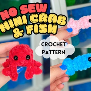 No Sew Mini Crab + Fish Crochet Patterns; Easy Crochet Amigurumi; Download PDF Crochet Instructions
