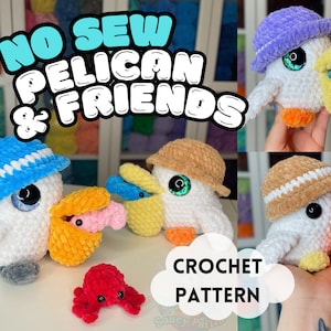 No Sew Paddy the Pelican + Friends Crochet Pattern; Crochet Mini Crab and Fish Patterns; PDF Download Crochet Instructions