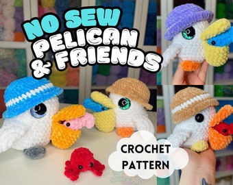 Nr. Sew Paddy the Pelican + Friends Häkelanleitung; Gehäkelte Mini Krabbe und Fische Anleitungen; PDF Download Häkelanleitung