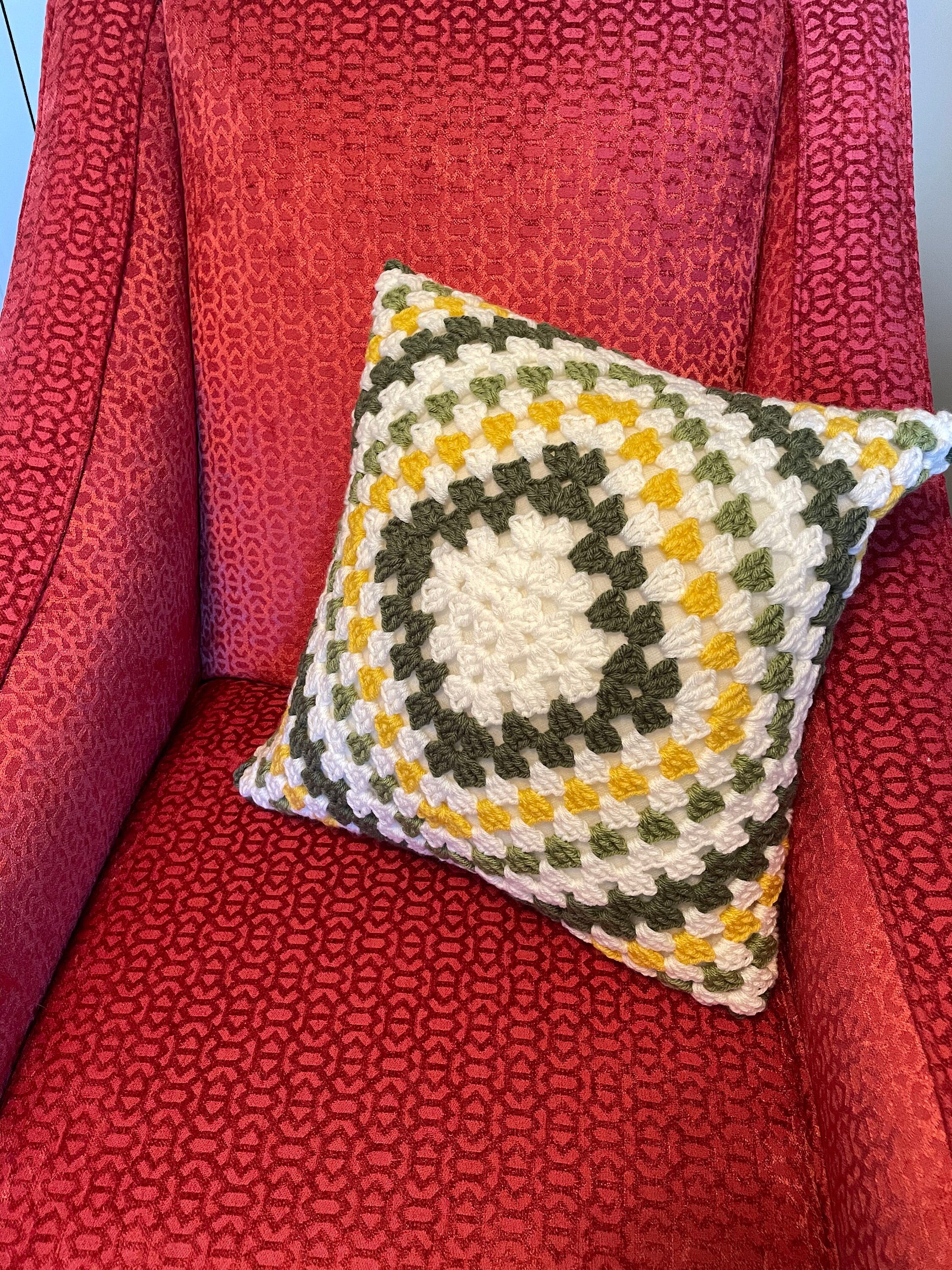 Gehäkelte Oma Quadratisches Kissen Grünes und gelbes | Etsy