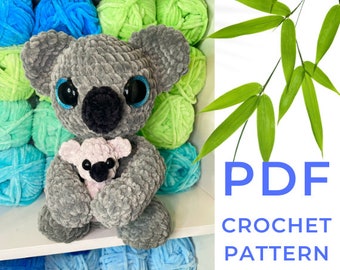 Mama Koala and Baby Amigurumi Crochet Pattern; Crochet Plush Bear Pattern