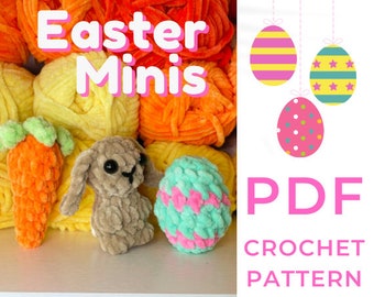 Crochet Easter Mini Plushie Pattern; Amigurumi Patterns; Carrot Easter Egg Bunny Crochet Digital Pattern Download