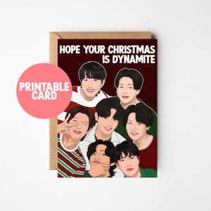 Descarga digital de la tarjeta de Navidad BTS Dynamite imprimible