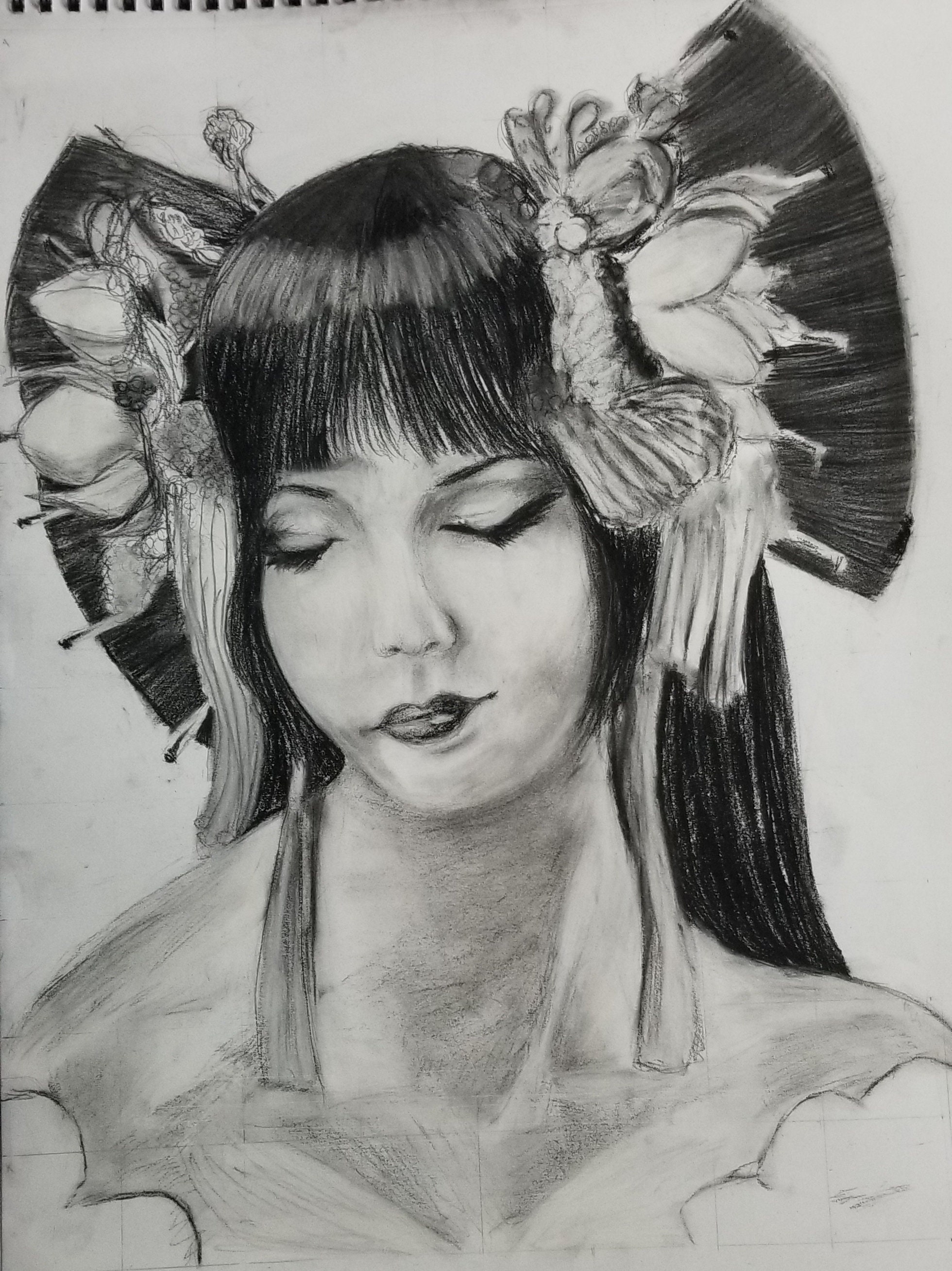 Print of charcoal drawing of Japanese girl Etsy