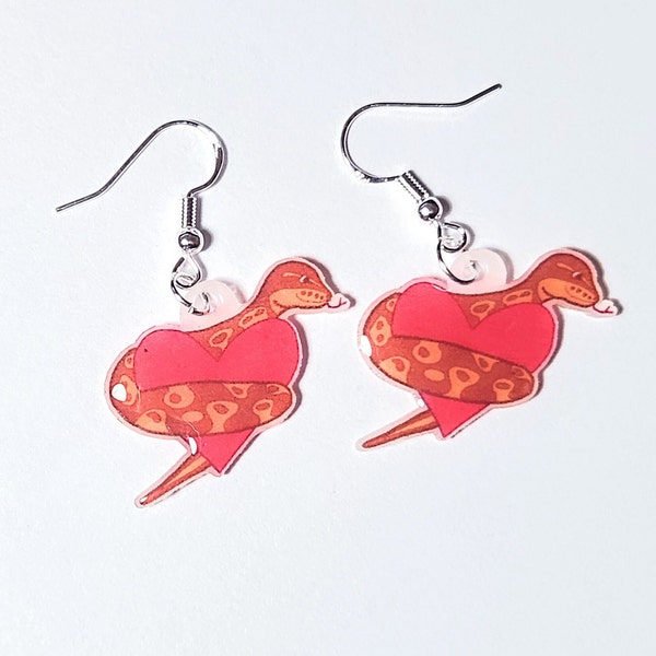 Ball Python Heart Shrink Paper Earrings