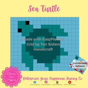 Sea Series- Sea Turtle Quilt Block Pattern comes w/ 2 panels of EasyPiecing Grid by Ten Sisters Printed foundation Grid Quilting Sewing Grid