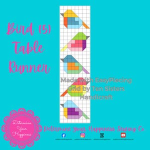 Bird Table Runner pattern comes with 3 EasyPiecing Grid panels by TenSisters Handicraft Printed foundation Grid Quilting Sewing Grid