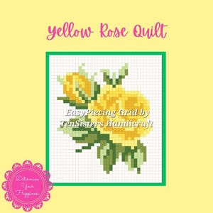 FREE Yellow Rose Quilt 12 panel Pattern w/ purchase EasyPiecing Grid by Ten Sisters Handicraft Printed foundation Grid Quilting Sewing Grid