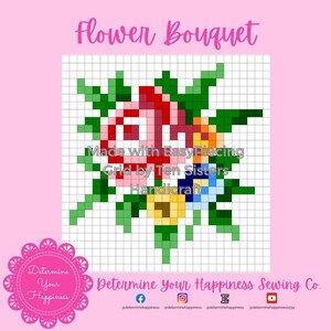 Flower Bouquet Pattern comes with 6-panels of EasyPiecing Grid by Ten Sisters Handicraft Printed foundation, Grid Quilting Sewing Grid