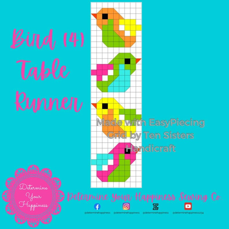 4 Birds Table Runner 3-panel Pattern W/ Purchase Easypiecing Grid ...