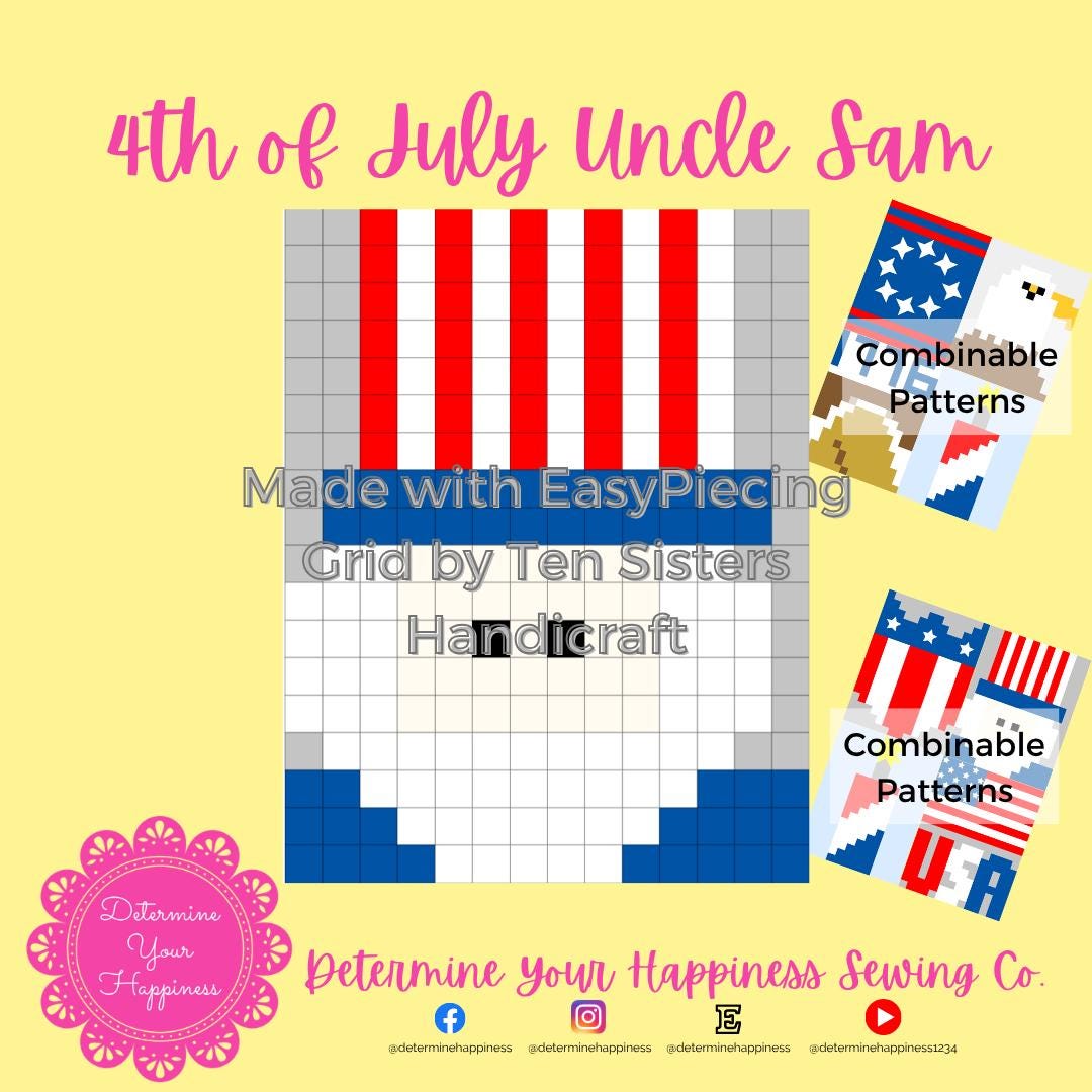 Uncle Sam Quilt Pattern 4th of July Uncle Sam Pattern With 2 Panels of Easypiecing Grid by Ten ...