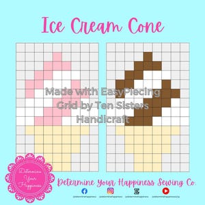 Ice Cream Twist Cones Pattern comes w/ 1 panel of EasyPiecing Grid from Ten Sisters Handicraft Printed foundation Grid Quilting Sewing Grid