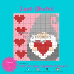 Valentine's Gnome Pattern comes with 6 panels of EasyPiecing Grid by Ten Sisters Handicraft Printed foundation, Grid Quilting Sewing Grid
