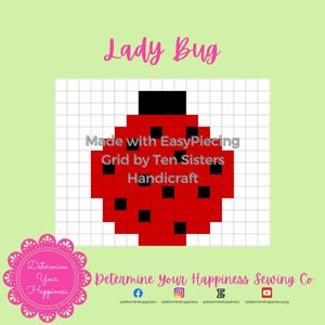 Ladybug Pattern comes with 2-panels of EasyPiecing Grid by Ten Sisters Handicraft Printed foundation, Grid Quilting Sewing Grid