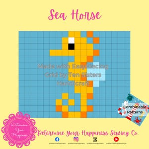 Sea Series- Sea Horse Quilt Block Pattern comes w/ 2 panels of EasyPiecing Grid by Ten Sisters Printed foundation Grid Quilting Sewing Grid