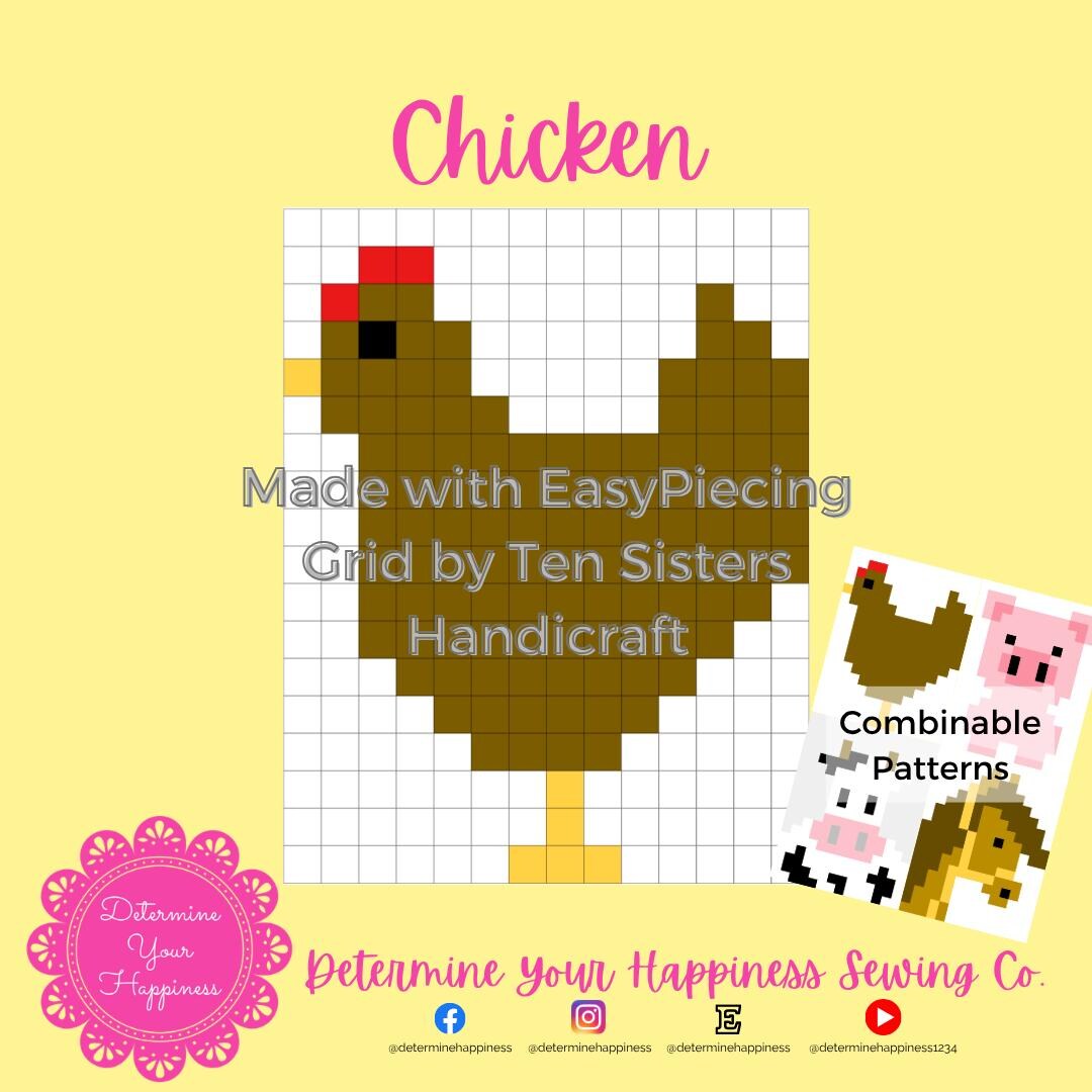 Farm Animals CHICKEN Pattern Comes With 2panels of Easypiecing Grid by ...