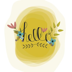Floral Hola Impresión descargable en casa Tarjeta de felicitación / Impresión de arte