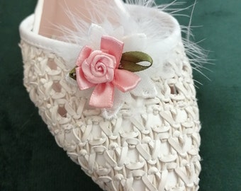 Pink rose bud and feather shoe clips