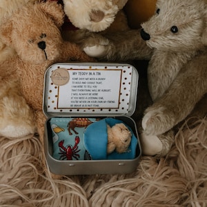 Buddy teddy | My Teddy in a Tin TM | worry doll | children with worries | children’s | comforter | Teddy bear | personalised Tiny teddy