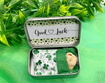 Good luck Teddy in a Tin | Adorable good luck gift | inspirational | Lucky Teddy |positivity | exams| four leaf clover | Personalised bear