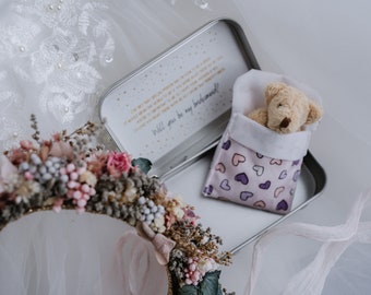 Will you be my bridesmaid | Teddy in a Tin | Bridesmaid proposal | flower girl | maid of honour | wedding | wedding favours |bridesmaid gift