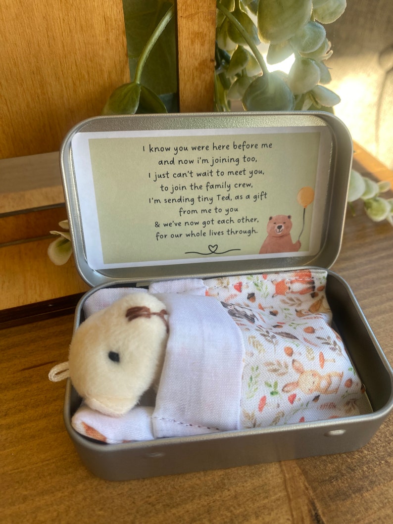 Sibling Teddy in a Tin New baby gift Teddy In a Tin TM Gift from baby Baby brother Baby sister Big brother gift Big sister gift image 3